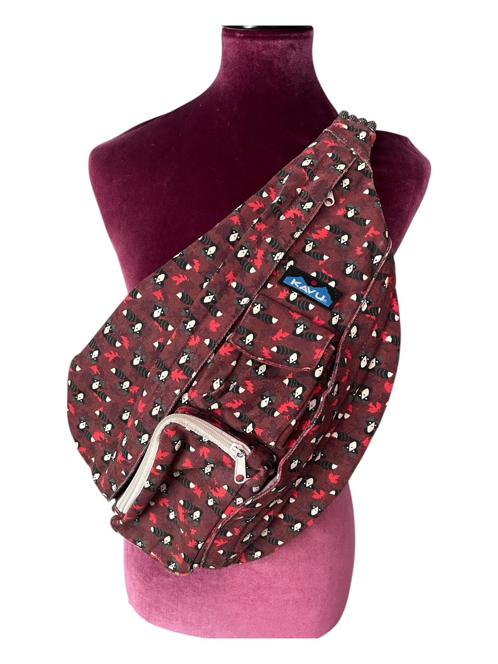 Kavu Rope Sling Bag Raccoon Leaves Print Travel Gorpcore